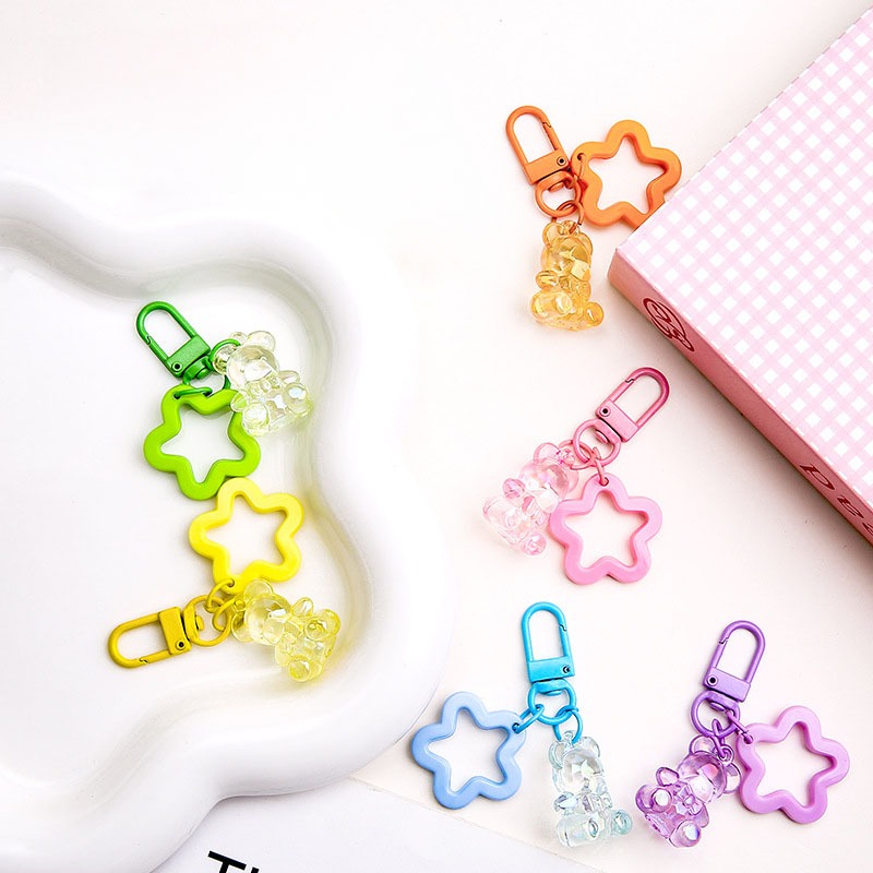 【我家有隻貓】🚀隔日配達🚀小熊五角星掛扣 小熊鑰匙圈 狗扣吊飾 勾扣配件 吊飾配件 五角星 狗扣 diy 飾品配件-細節圖2