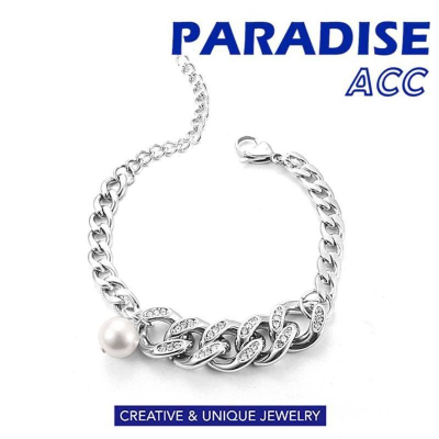 PARADISE 古巴 鑲鑽 珍珠 拼接 手鍊 316L 不過敏 不生鏽 鈦鋼 醫療鋼