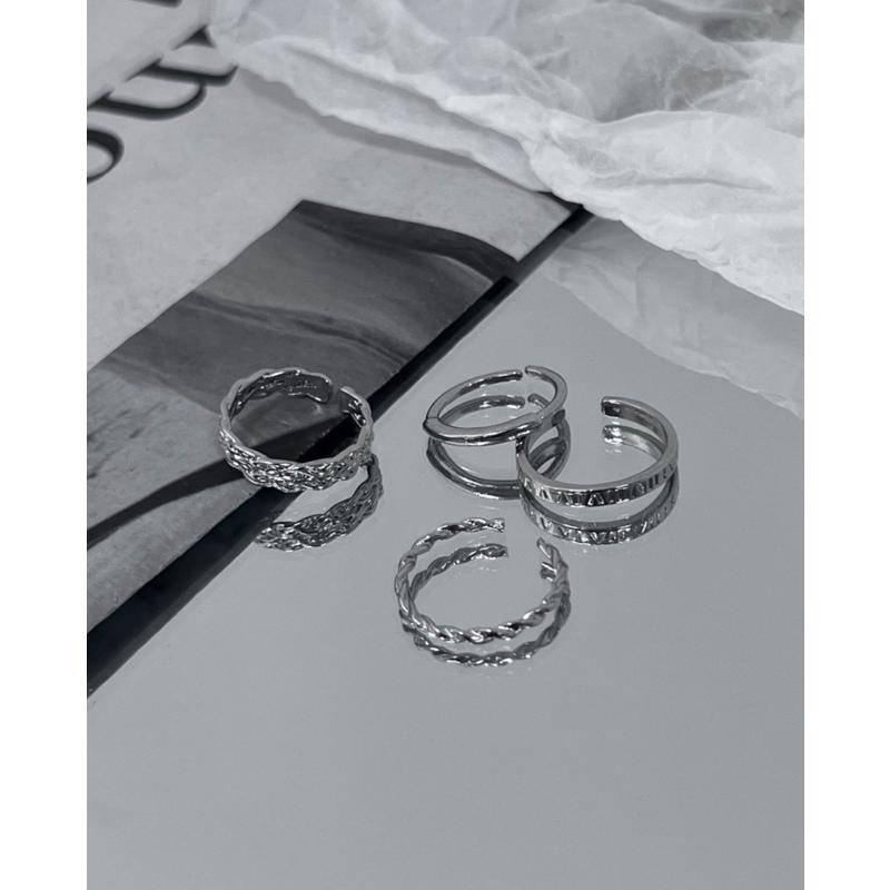 PARADISE 情侶麻花開口設計四件套裝戒指冷淡風酷潮指環可調節手飾品-細節圖6