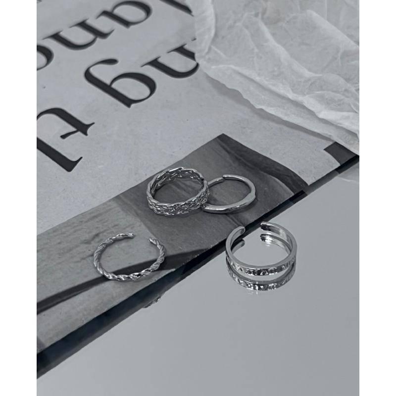 PARADISE 情侶麻花開口設計四件套裝戒指冷淡風酷潮指環可調節手飾品-細節圖7