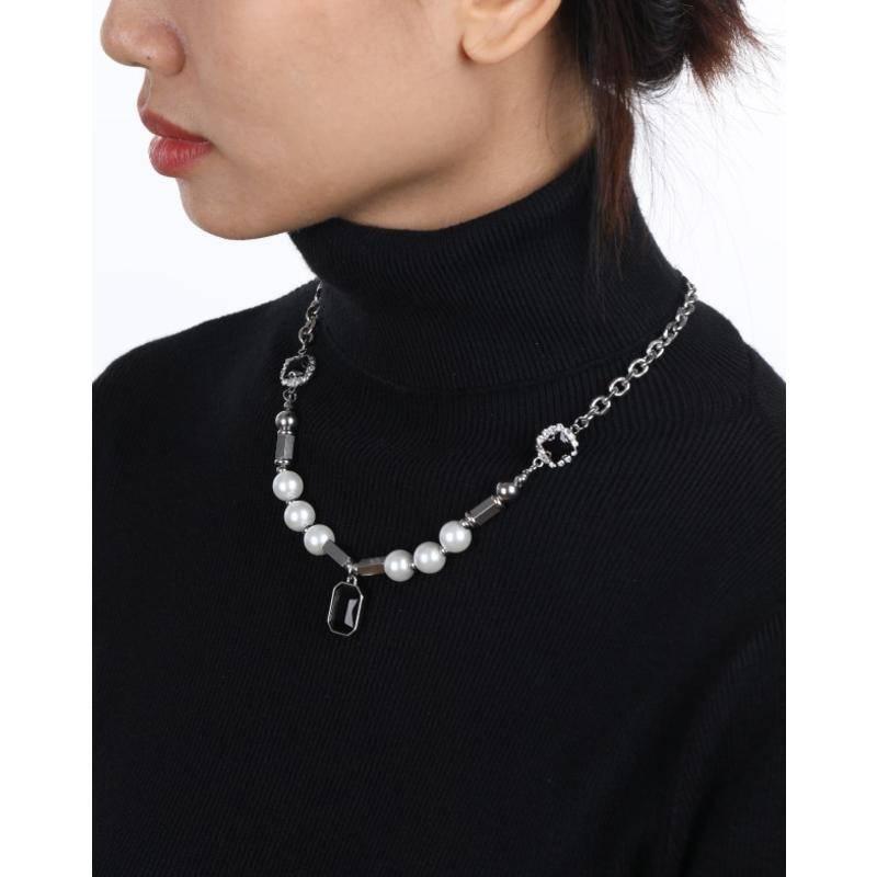 PARADISE 珍珠 黑寶石 拼接項鍊 輕奢 配飾 設計感 小眾-細節圖4