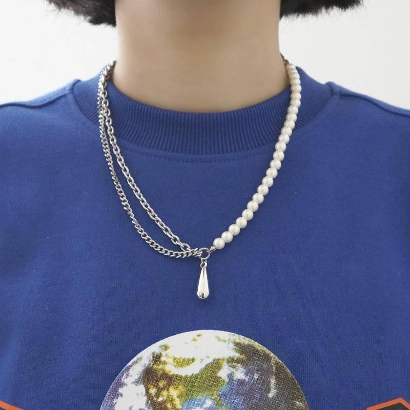 PARADISE 水滴掛墜 珍珠拼接項鍊 輕奢小眾 歐美配飾 高級感氣質百搭-細節圖2