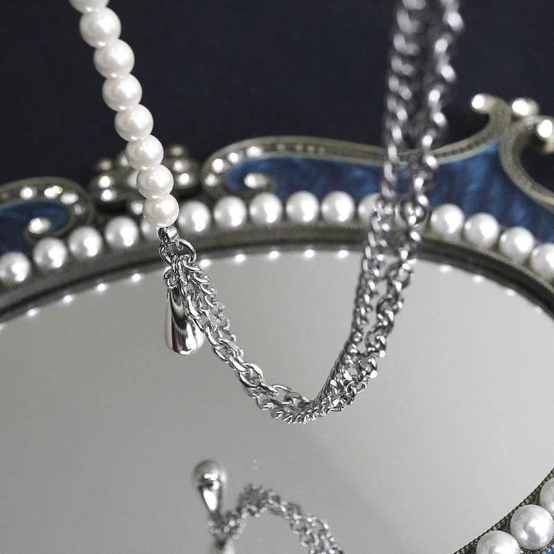 PARADISE 水滴掛墜 珍珠拼接項鍊 輕奢小眾 歐美配飾 高級感氣質百搭-細節圖8