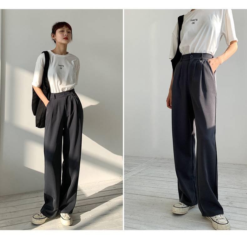 PARADISE 闊腿褲 直筒褲 抗皺 西裝面料 顯瘦 韓版-細節圖2