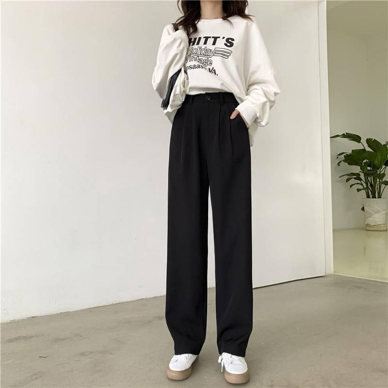 PARADISE 闊腿褲 直筒褲 抗皺 西裝面料 顯瘦 韓版-細節圖4