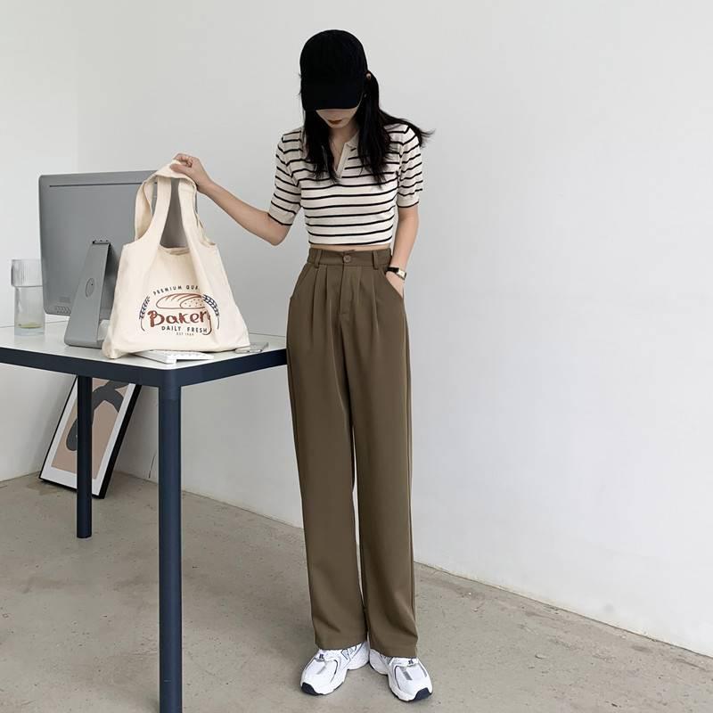 PARADISE 闊腿褲 直筒褲 抗皺 西裝面料 顯瘦 韓版-細節圖7