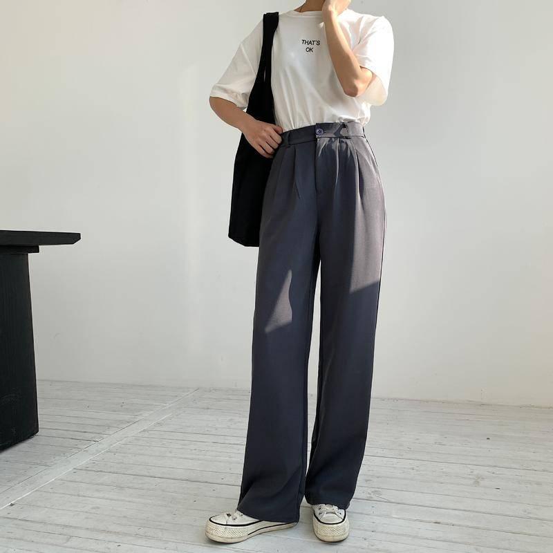 PARADISE 闊腿褲 直筒褲 抗皺 西裝面料 顯瘦 韓版-細節圖8