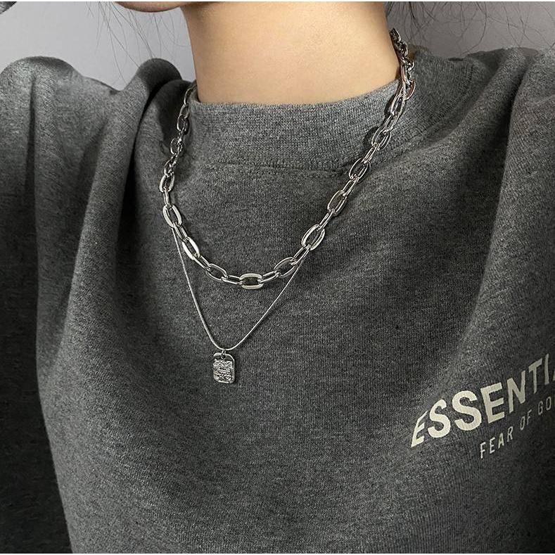 PARADISE 字母方牌 雙層疊戴 粗鏈條 項鍊 ACC-細節圖2