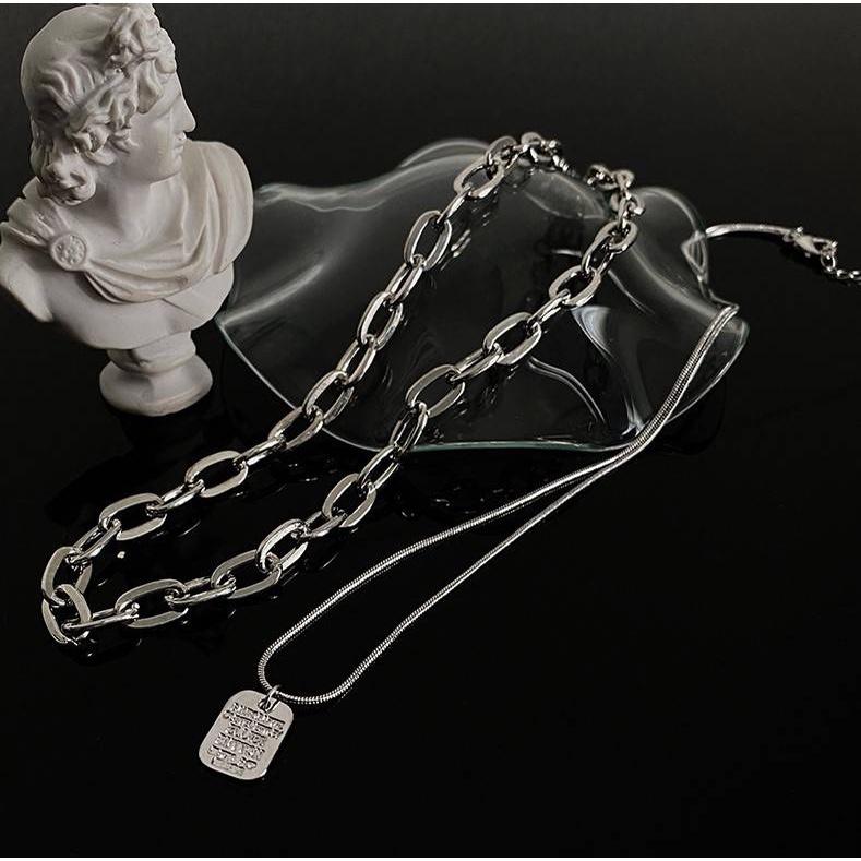 PARADISE 字母方牌 雙層疊戴 粗鏈條 項鍊 ACC-細節圖7