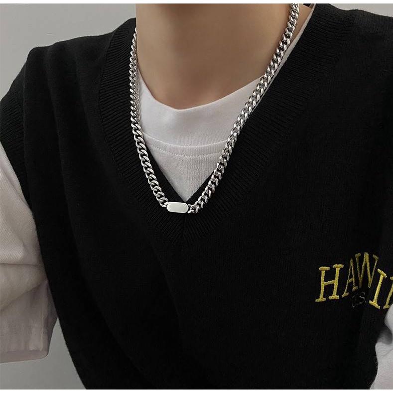 PARADISE 光面方牌 古巴鏈 項鍊 不過敏不掉色 鈦鋼 醫療鋼-細節圖2