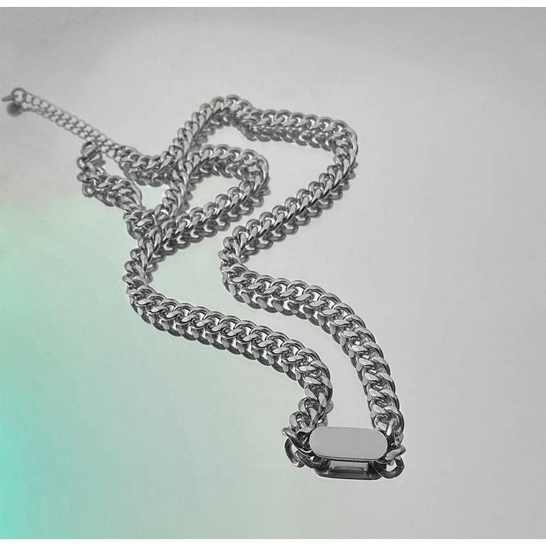 PARADISE 光面方牌 古巴鏈 項鍊 不過敏不掉色 鈦鋼 醫療鋼-細節圖9