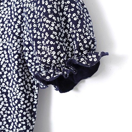 美國品牌amanzoo apparel 法式方領碎花泡泡袖木耳邊修身短款T恤-細節圖4