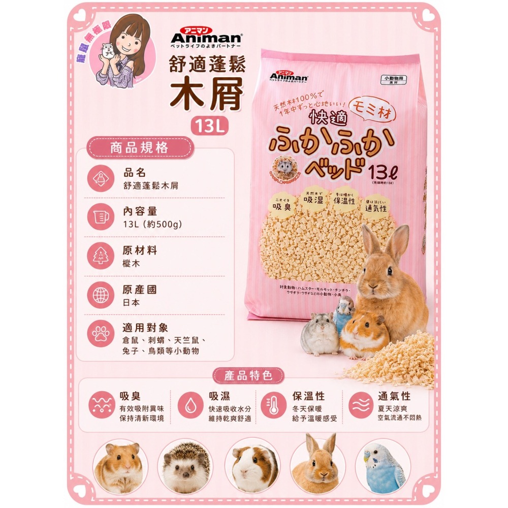 【寵鼠無極限】Mini Animan木屑  舒適蓬鬆木屑13L 小寵木屑 倉鼠木屑 小動物木屑 倉鼠墊料 倉鼠墊材-細節圖2