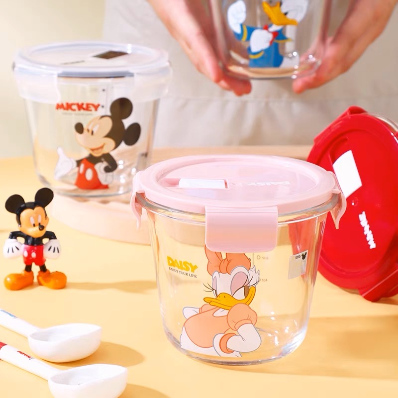 迪士尼帶蓋玻璃盒 保鮮碗 耐高溫 家用 寶寶碗 嬰兒專用輔食飯盒 小容量 蒸蛋碗 便當盒 可微波 密封 碗帶蓋-細節圖4