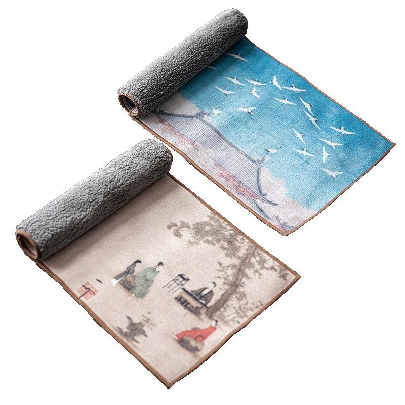 【呵呵茶】古畫絨布茶巾 茶席 茶巾 茶具 刺繡 潔方 吸水 繡花 茶壺墊 茶布 席巾 擦拭巾 泡茶器 茶道 茶道用具-細節圖2