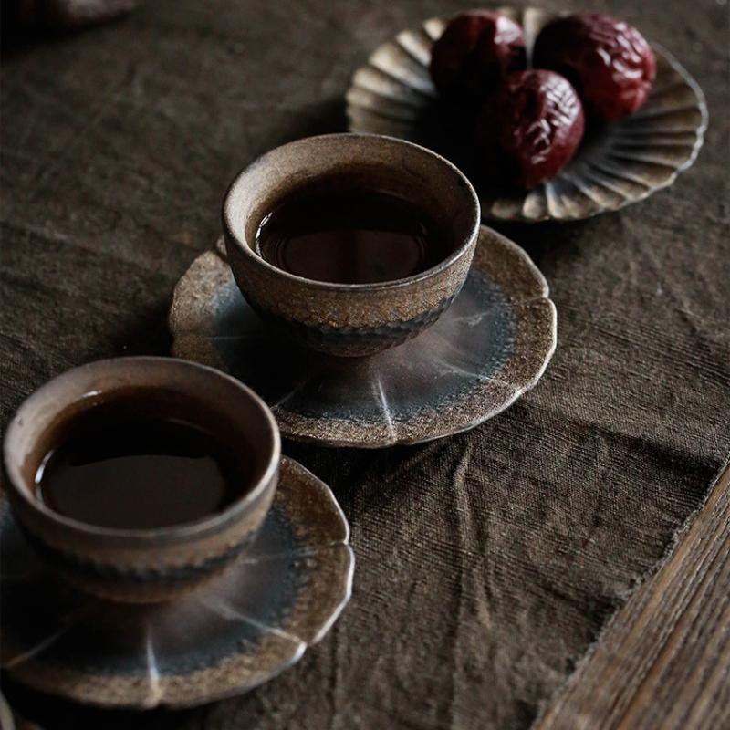 【呵呵茶】日式粗陶茶杯 鎏金 茶具 品茗杯 柴燒杯 泡茶杯 茶杯 鎏金杯 手工茶具 粗陶 高溫燒 泡茶用具 茶杯 茶道-細節圖8