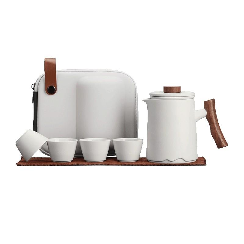 【呵呵茶】現貨免等 高質感 旅行茶具組 快客杯 簡約戶外 露營 喝茶裝備 旅行茶具 泡茶組 茶壺組 茶水分離 陶瓷 茶具-細節圖2