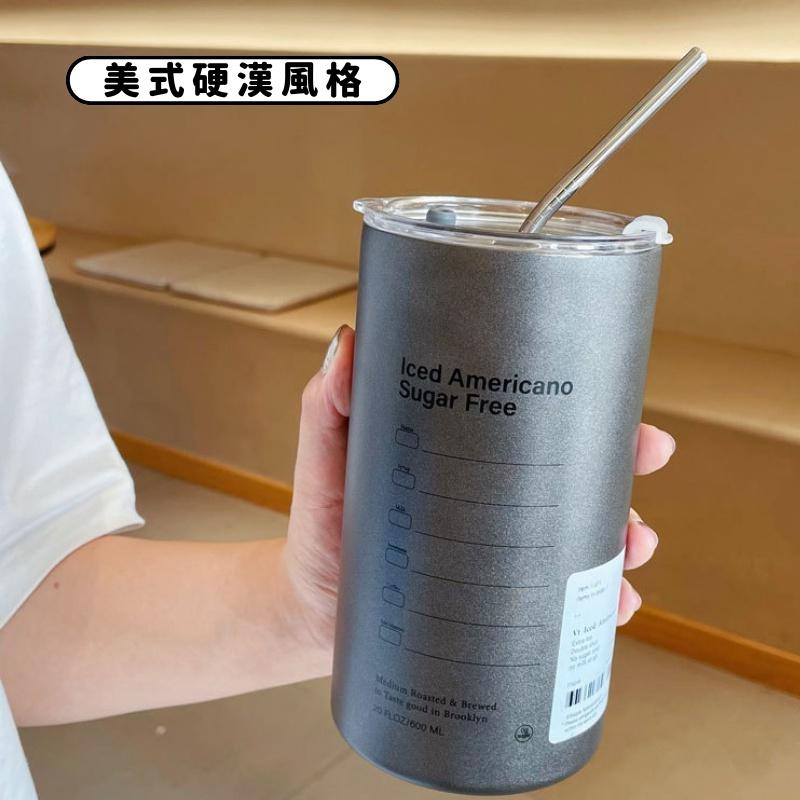 【呵呵茶】台灣現貨 送吸管 美式咖啡杯 雙層不銹鋼 保冷保溫杯 600ml 保溫杯 咖啡杯 不銹鋼杯 復古工業風 露營杯-細節圖4