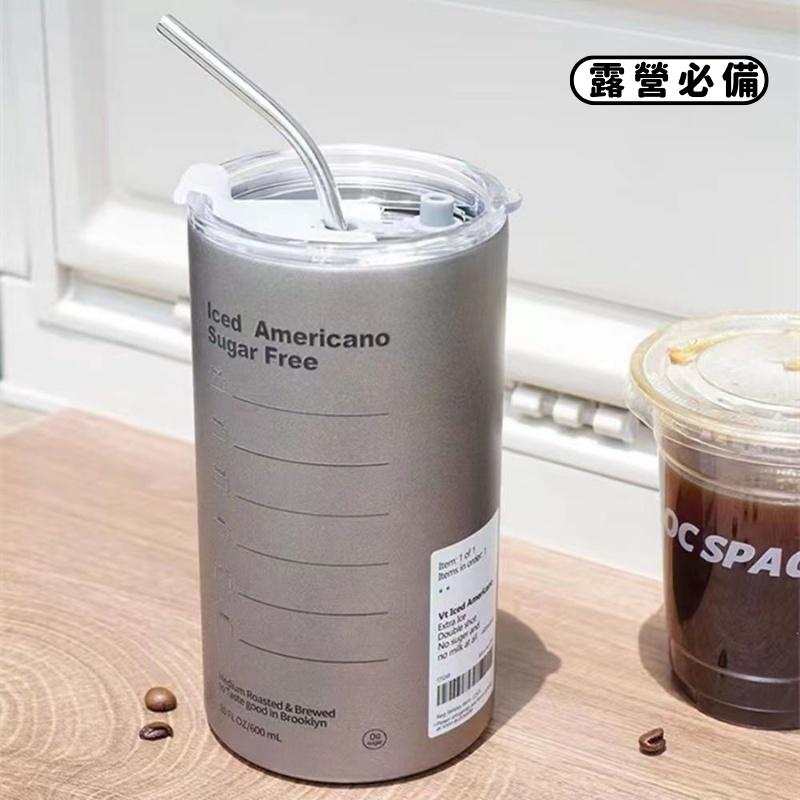 【呵呵茶】台灣現貨 送吸管 美式咖啡杯 雙層不銹鋼 保冷保溫杯 600ml 保溫杯 咖啡杯 不銹鋼杯 復古工業風 露營杯-細節圖5