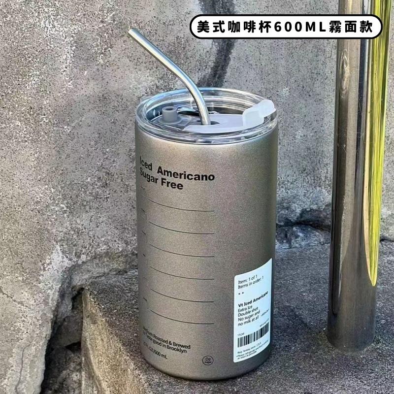 【呵呵茶】台灣現貨 送吸管 美式咖啡杯 雙層不銹鋼 保冷保溫杯 600ml 保溫杯 咖啡杯 不銹鋼杯 復古工業風 露營杯-細節圖8