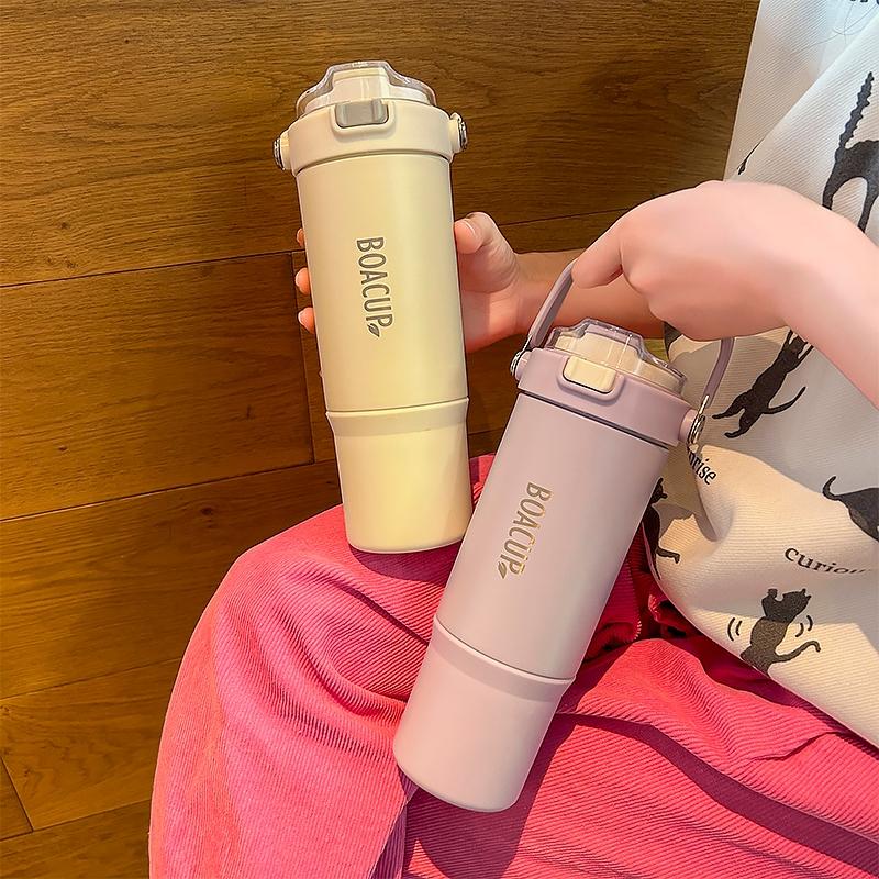 【BOACUP】彈跳吸管 雙飲杯 900ml  手提冰壩杯 雙層不鏽鋼 直飲冰霸杯 316不鏽鋼保溫杯 咖啡杯 保溫杯-細節圖7