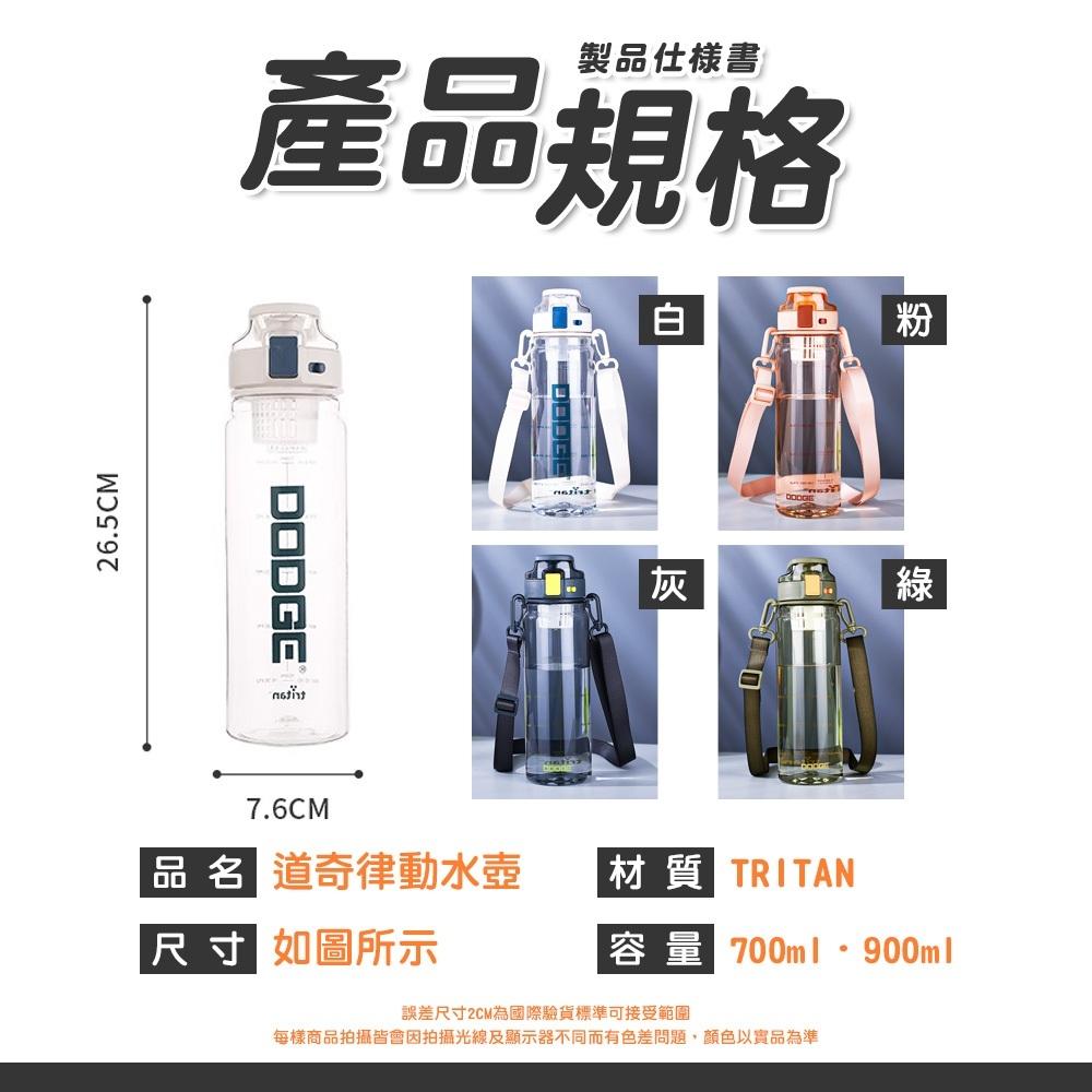 【呵呵茶】道奇律動水壺 贈背帶 運動水壺 環保杯 透明水壺 大容量水壺 TRITAN材質 簡約水壺 冷水壺 水瓶 附濾網-細節圖8