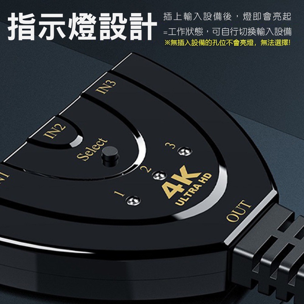 【BK.3C】三進一出 HDMI 4K 2K 切換器 免供電 帶HDMI線 3進1出轉接頭-細節圖4