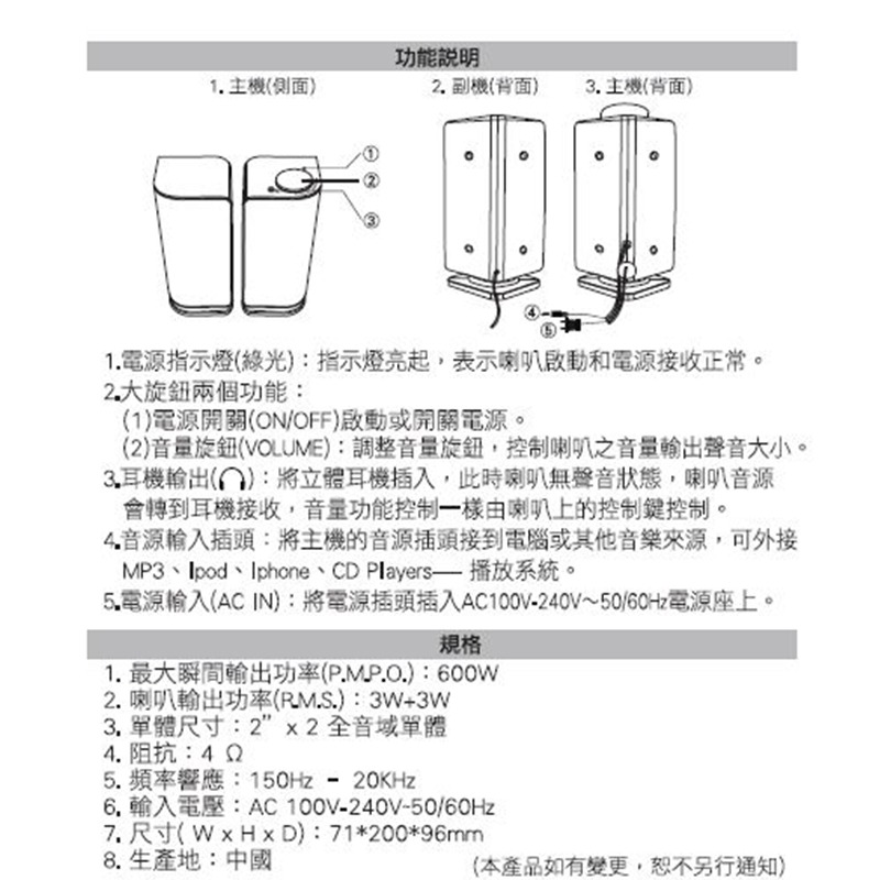 【JS 淇譽電子】 JY2024  二件式 多媒體喇叭 外接式喇叭 電腦喇叭 小喇叭-細節圖5