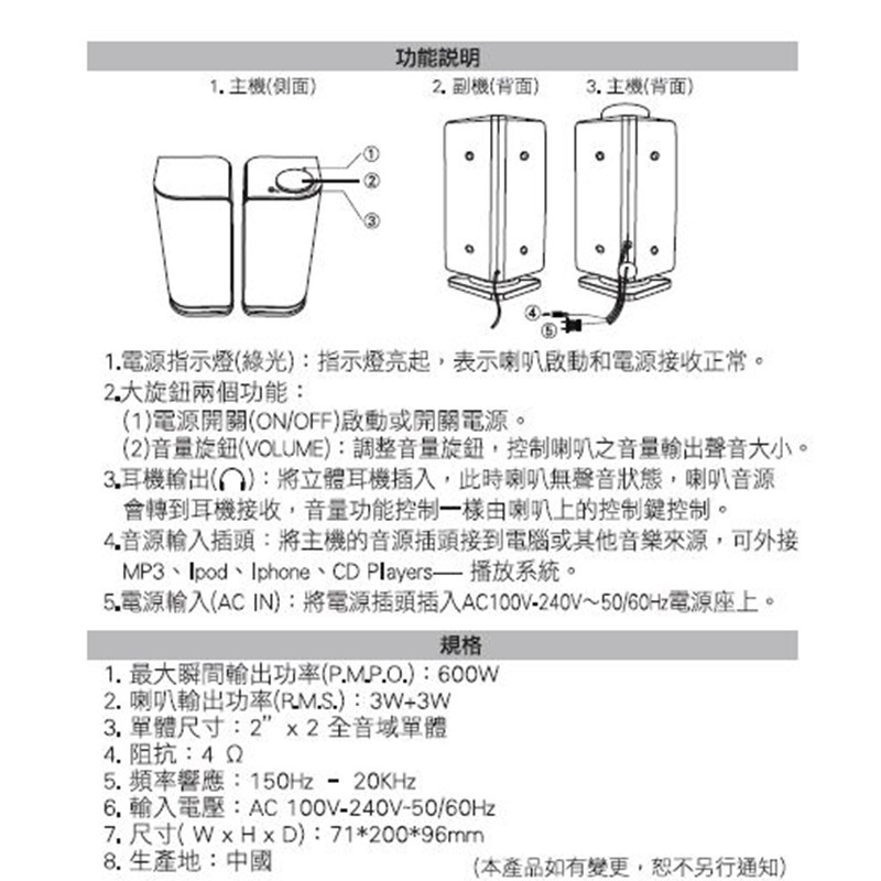 【JS 淇譽電子】 JY2024  二件式 多媒體喇叭 外接式喇叭 電腦喇叭 小喇叭-細節圖5