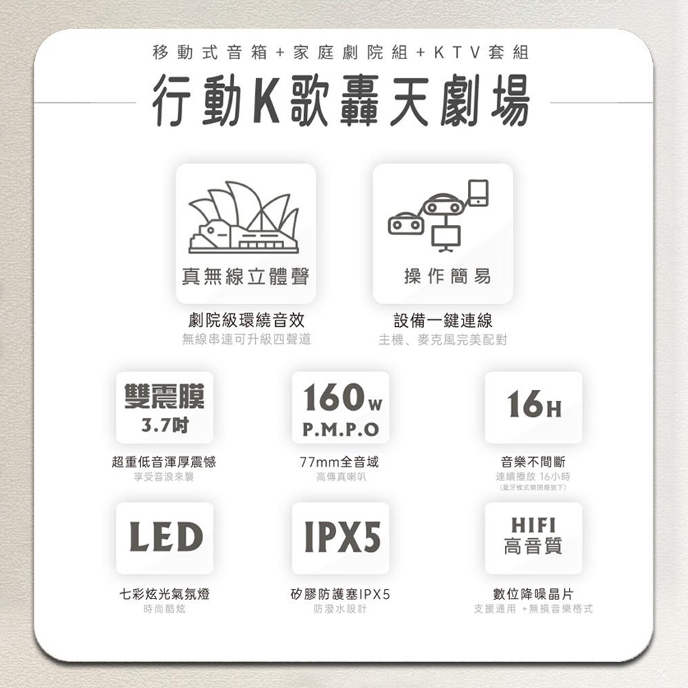 【Ergotech】人因 KS50 160瓦超重低音藍牙音響 行動K歌 轟天雷 K歌音箱 藍牙喇叭 擴音機 大聲公-細節圖2