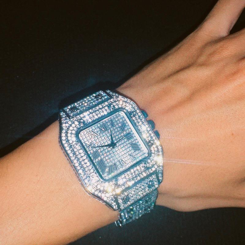 【 𝐂𝐑𝐄𝐀𝐌.𝐋𝐀𝐁 】附錶盒 實拍 滿鑽石英錶 馬思唯 卡地亞同款手錶 滿天星 iced out 嘻哈 rapper-細節圖6