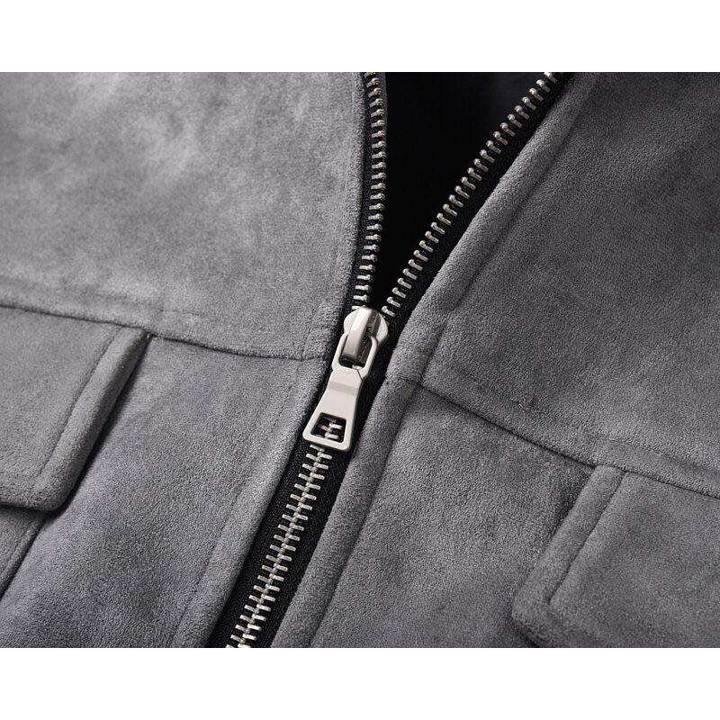 【 𝐂𝐑𝐄𝐀𝐌.𝐋𝐀𝐁 】多口袋外套 雙拉鍊 翻領  重磅麂皮 美式街頭 嘻哈-細節圖7