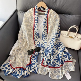 新款春夏秋冬季民族風披肩粉底樹葉棉麻圍巾女兩用空調防曬紗巾 印花復古棉麻圍巾女冬季保暖時尚空調披肩紗巾沙灘巾度假絲巾-細節圖2