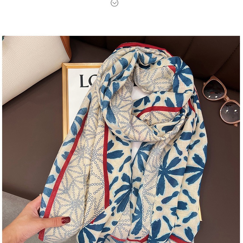 新款春夏秋冬季民族風披肩粉底樹葉棉麻圍巾女兩用空調防曬紗巾 印花復古棉麻圍巾女冬季保暖時尚空調披肩紗巾沙灘巾度假絲巾-細節圖6