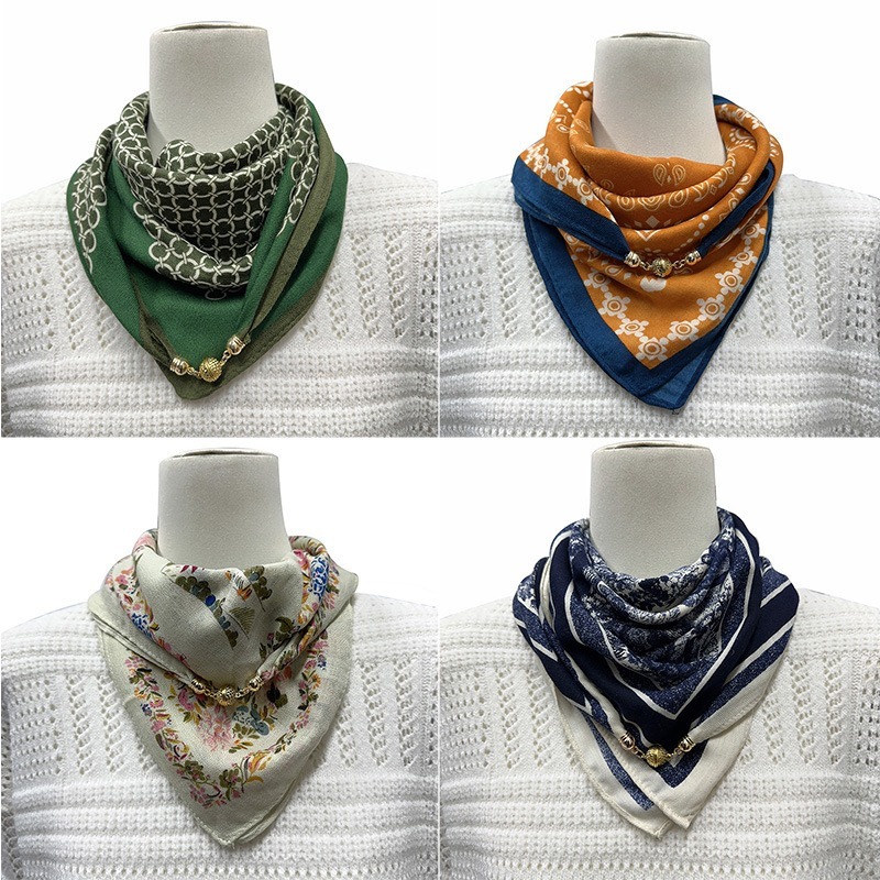 秋冬新款氣質百搭保暖圍巾洋氣領巾絲巾韓版小金球磁扣絲巾 台灣賣家快速出貨 水鑽 磁扣 絲巾 項鏈 裝飾 暗扣圍脖氣質-細節圖2