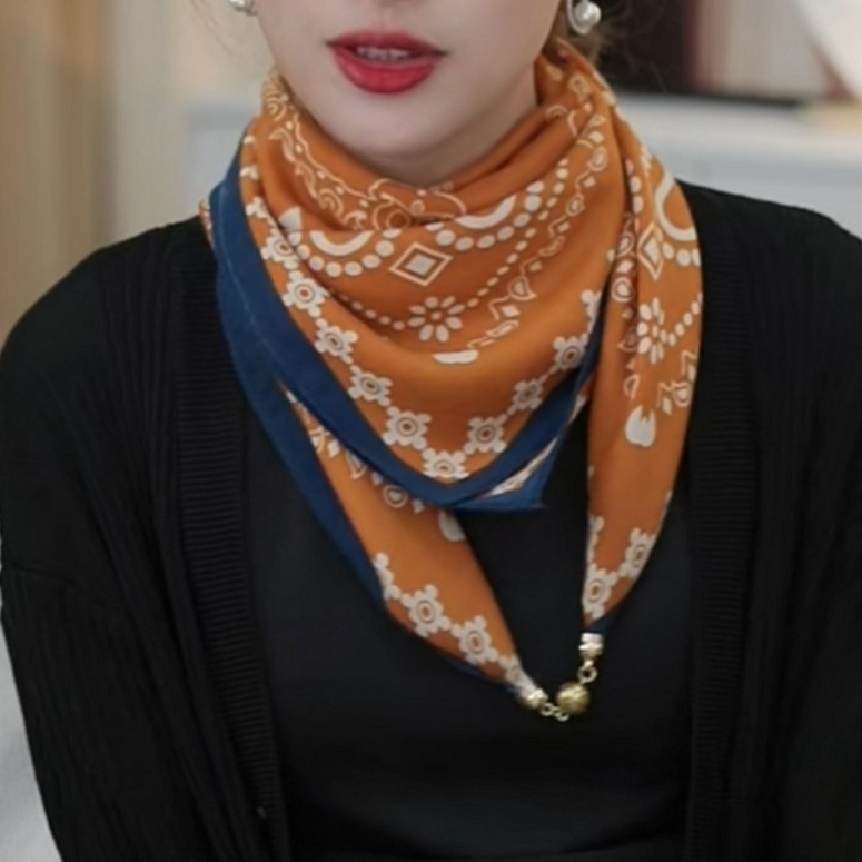 秋冬新款氣質百搭保暖圍巾洋氣領巾絲巾韓版小金球磁扣絲巾 台灣賣家快速出貨 水鑽 磁扣 絲巾 項鏈 裝飾 暗扣圍脖氣質-細節圖3