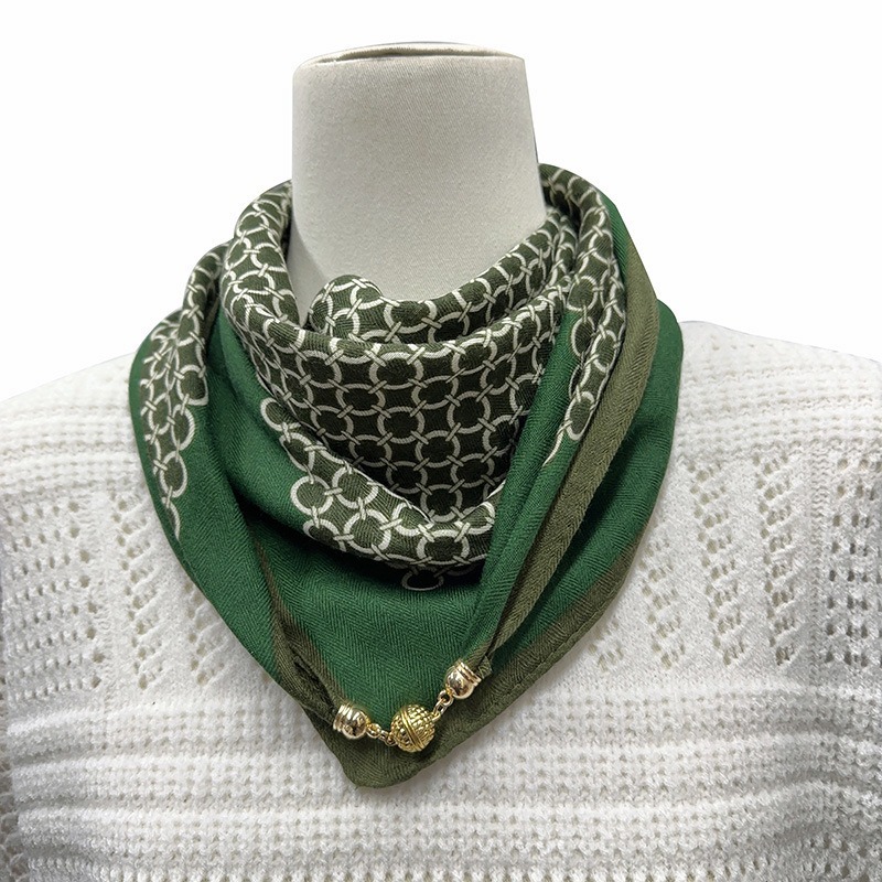 秋冬新款氣質百搭保暖圍巾洋氣領巾絲巾韓版小金球磁扣絲巾 台灣賣家快速出貨 水鑽 磁扣 絲巾 項鏈 裝飾 暗扣圍脖氣質-細節圖5