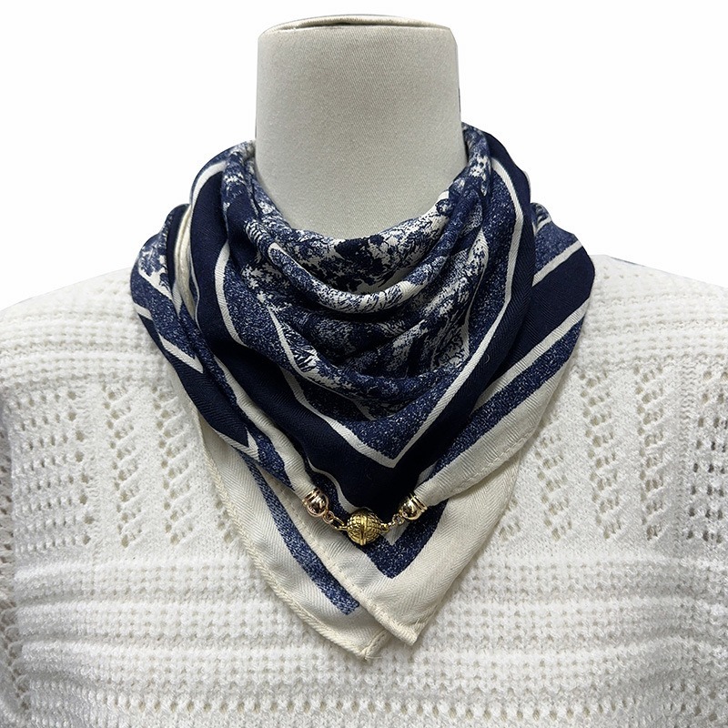 秋冬新款氣質百搭保暖圍巾洋氣領巾絲巾韓版小金球磁扣絲巾 台灣賣家快速出貨 水鑽 磁扣 絲巾 項鏈 裝飾 暗扣圍脖氣質-規格圖11