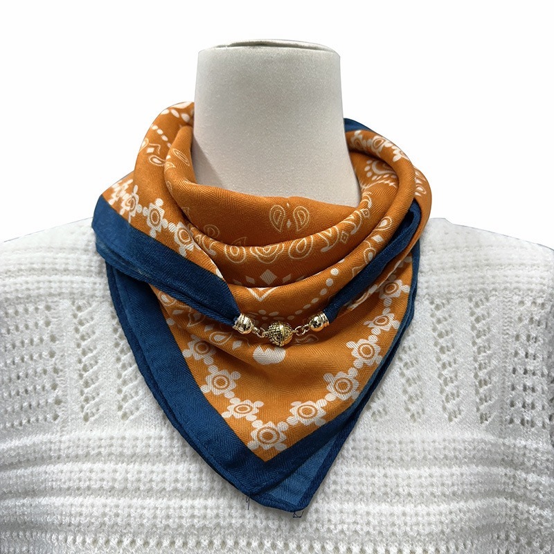 秋冬新款氣質百搭保暖圍巾洋氣領巾絲巾韓版小金球磁扣絲巾 台灣賣家快速出貨 水鑽 磁扣 絲巾 項鏈 裝飾 暗扣圍脖氣質-規格圖11