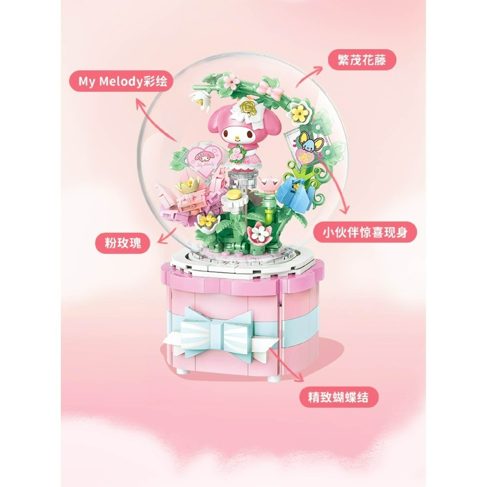 現貨 【三麗鷗庫洛米美樂蒂音樂盒】 三麗鷗授權 庫洛米積木 怕洽狗積木 美樂蒂積木 大耳狗積木 布丁狗積木 凱蒂貓積木-細節圖5