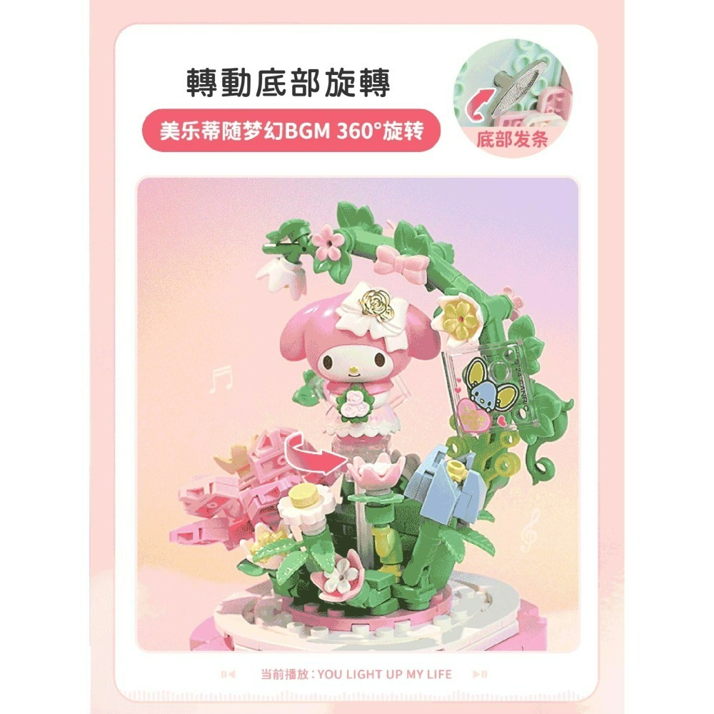 現貨 【三麗鷗庫洛米美樂蒂音樂盒】 三麗鷗授權 庫洛米積木 怕洽狗積木 美樂蒂積木 大耳狗積木 布丁狗積木 凱蒂貓積木-細節圖6