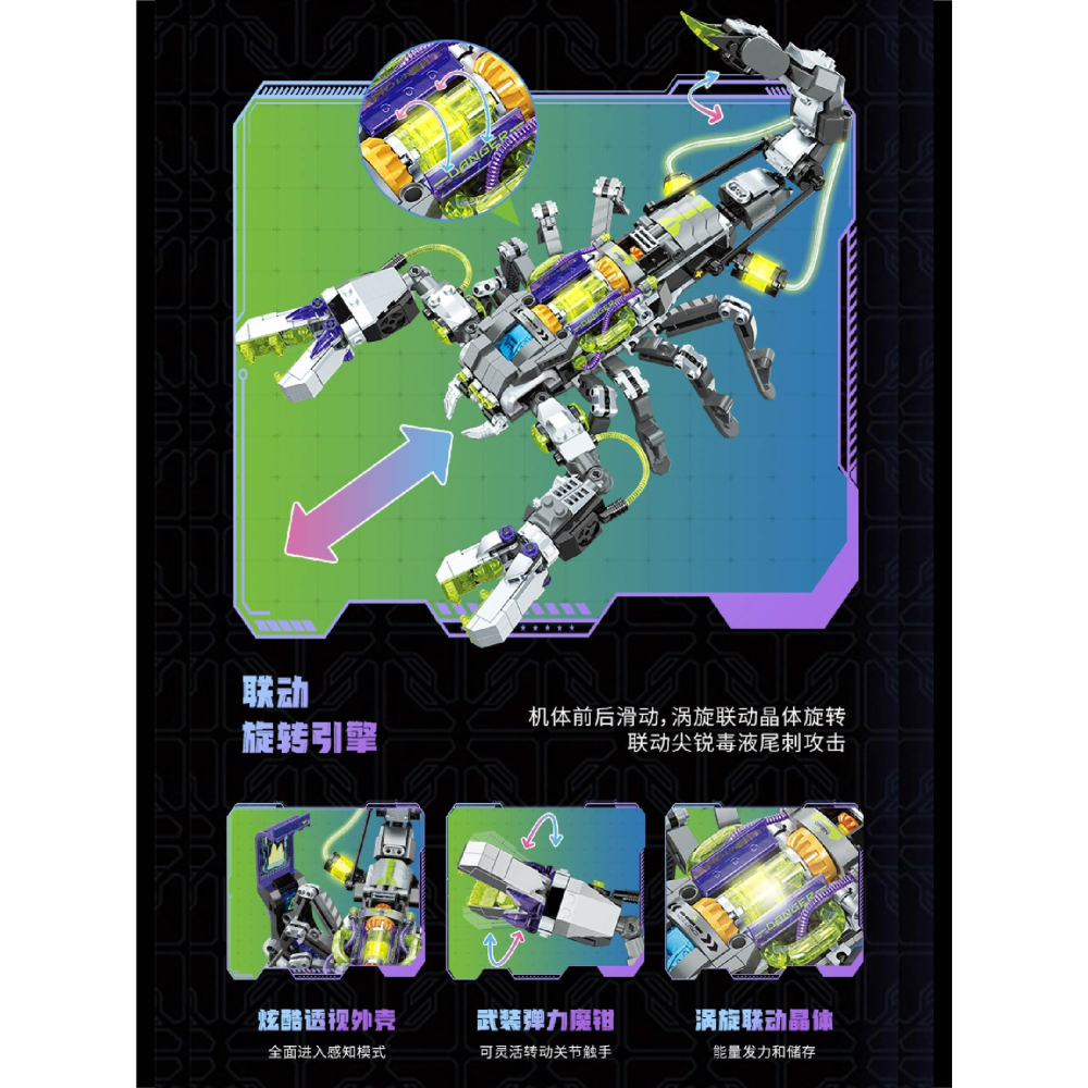 現貨 機械造物積木 機械蝴蝶積木 模擬戰鬥姿態 機械甲蟲積木 機械蠍子積木 機械變色龍積木 太空章魚積木 夜間炫酷積木-細節圖6