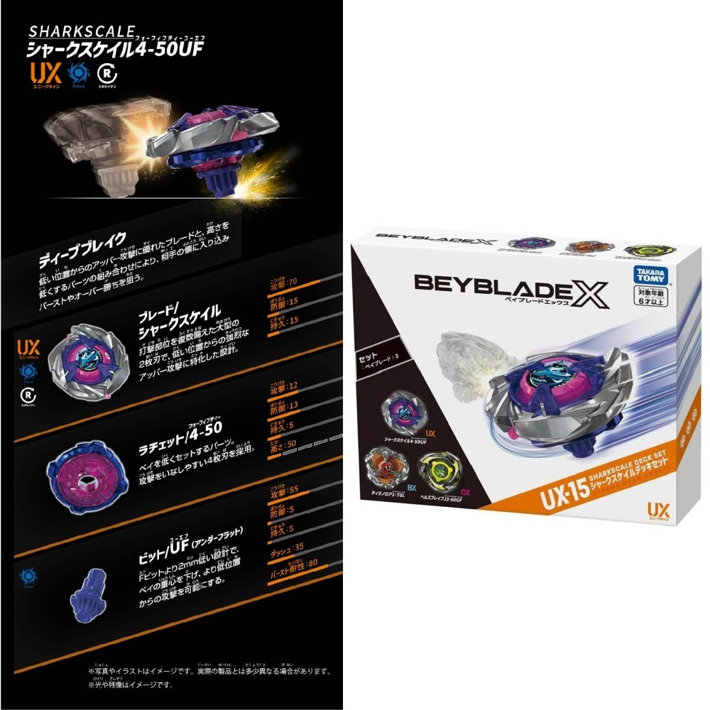 5月代購預購 港版 TAKARATOMY  BEYBLADE X 戰鬥陀螺-UX-15 鮫鯊狂鱗改造組 正版授權-細節圖4