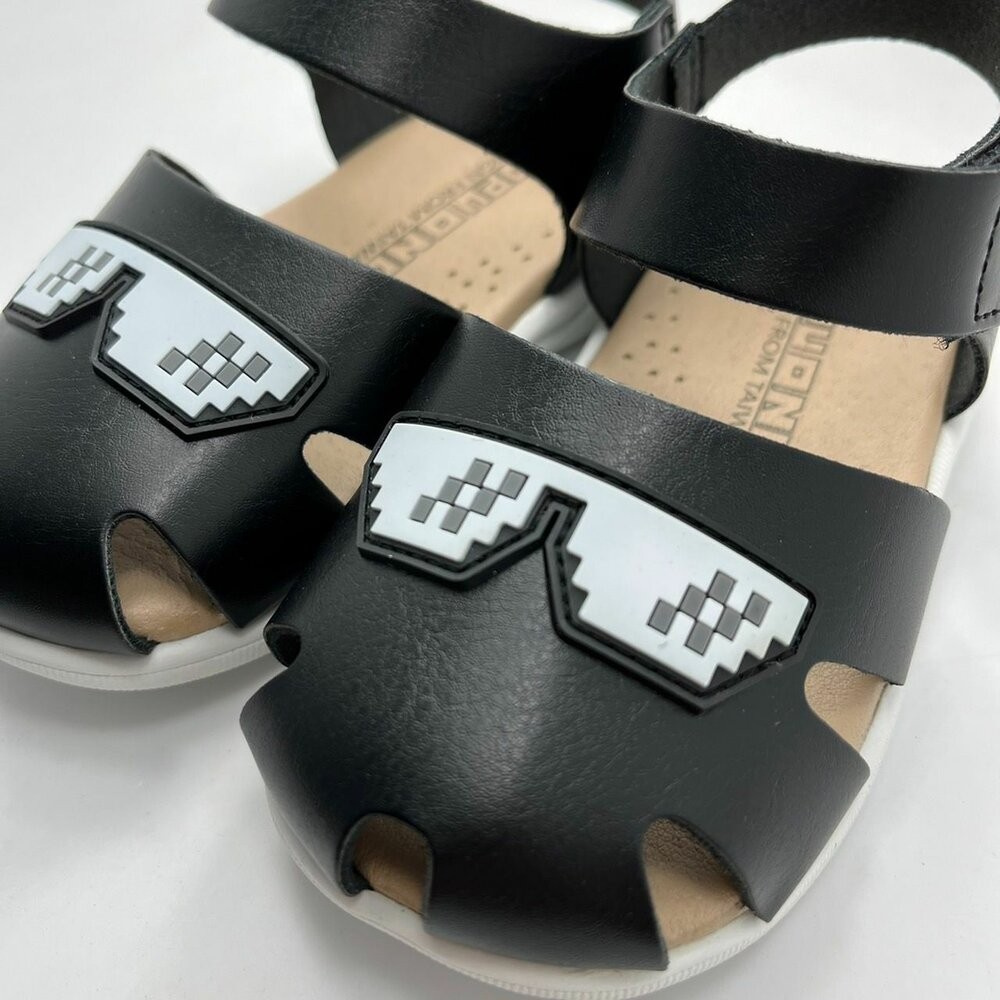 台灣製眼鏡造型學步涼鞋-黑色-細節圖7