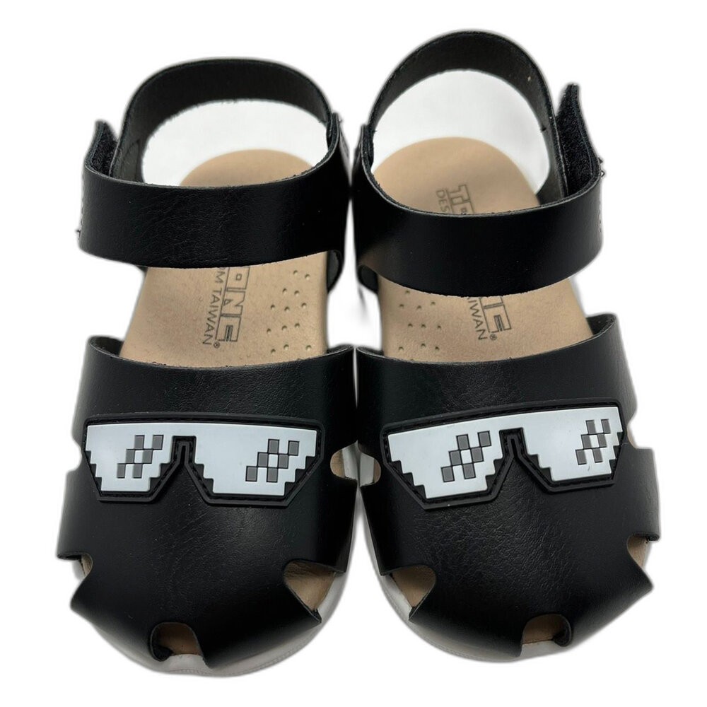 【斷碼出清不退不換】台灣製眼鏡造型學步涼鞋-黑色-細節圖4