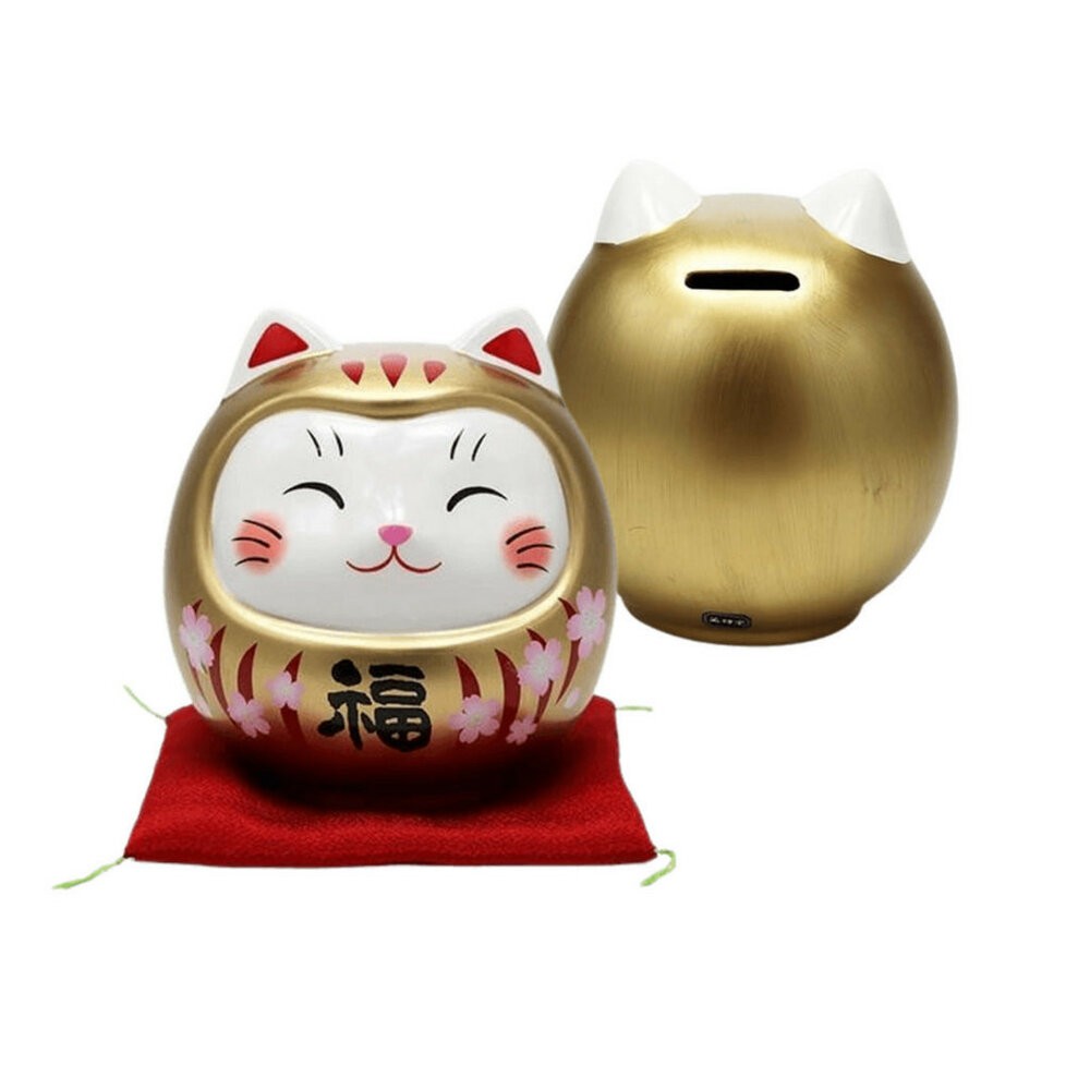 櫻花金達摩貓存錢筒 招財貓 達摩貓 存錢筒 撲滿 存錢罐 招財 開運擺飾 送禮 裝飾品-細節圖2