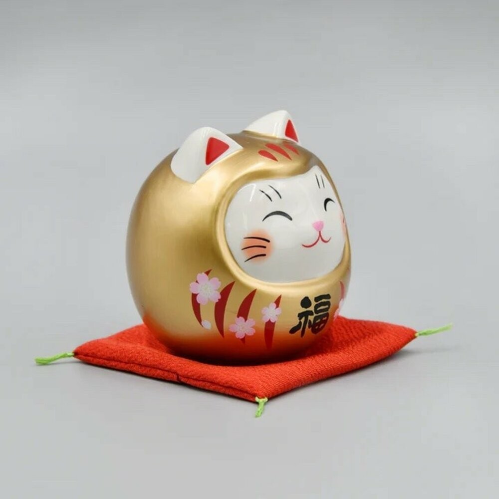 櫻花金達摩貓存錢筒 招財貓 達摩貓 存錢筒 撲滿 存錢罐 招財 開運擺飾 送禮 裝飾品-細節圖6