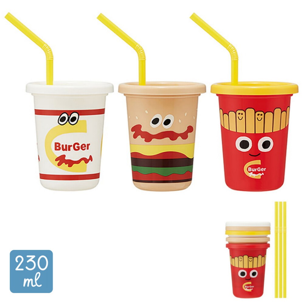 SKATER 兒童吸管水杯三入組 卡通圖案 兒童學習杯 彩色杯 漢堡 皮卡丘 恐龍 史努比-規格圖8