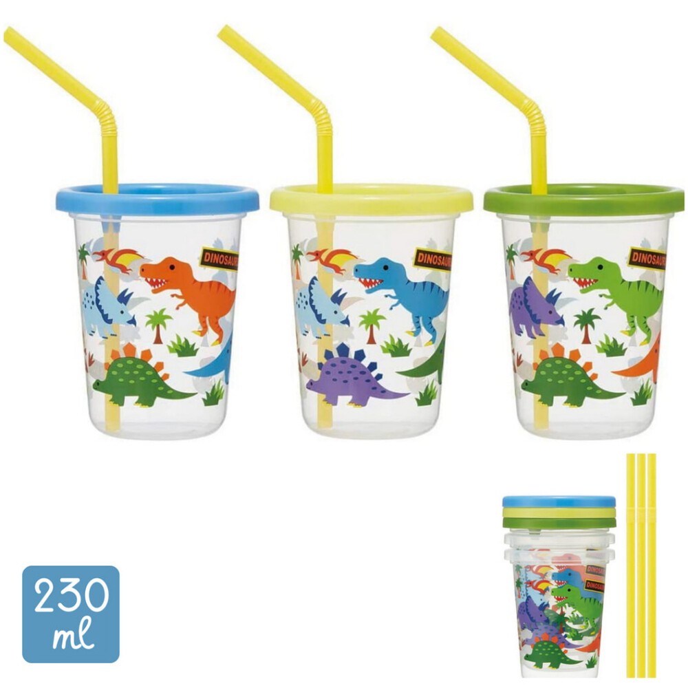 SKATER 兒童吸管水杯三入組 卡通圖案 兒童學習杯 彩色杯 漢堡 皮卡丘 恐龍 史努比-規格圖8
