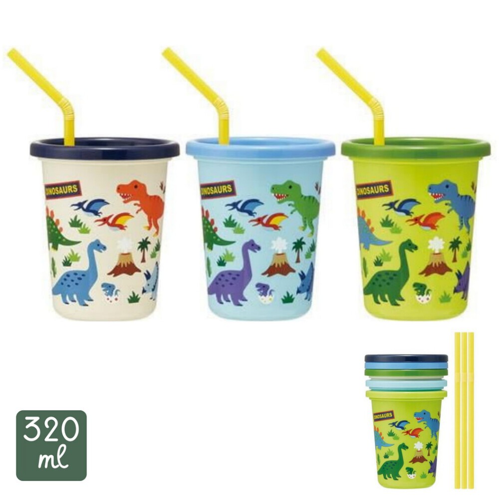 SKATER 兒童吸管水杯三入組 卡通圖案 兒童學習杯 彩色杯 漢堡 皮卡丘 恐龍 史努比-規格圖8